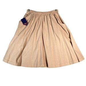 Vintage Adrienne Vittadini Sport Midi Skirt Pleated Embellished Pocket Tan Sz M